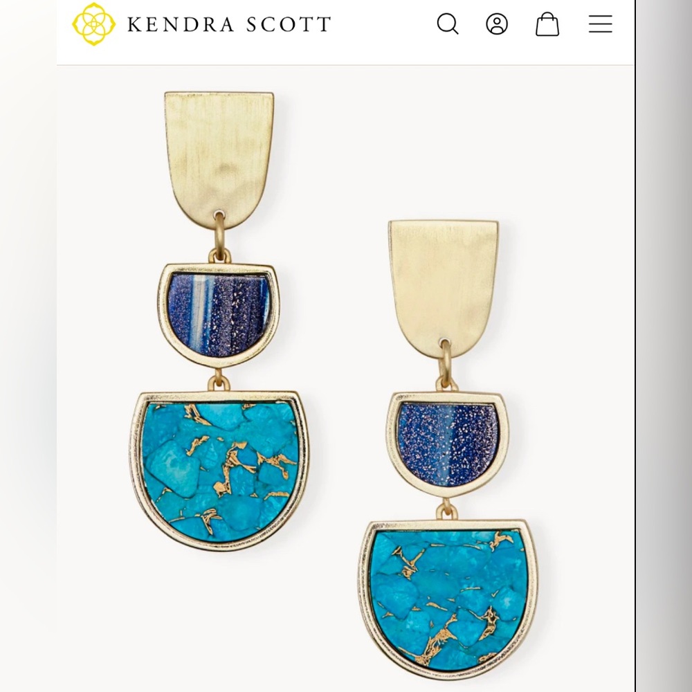 Kendra Scott gold Luna earrings, turquoise, lapis lazul